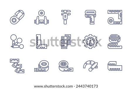 Measure line icon set. Editable stroke. Vector illustration. Containing speedometer, measuring tape, gear, ruler, measuring tool, measure cup, caliper.