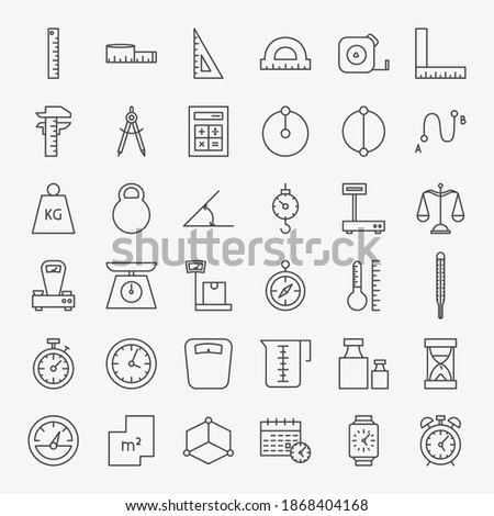 Measure Line Icons Set. Vector Thin Outline Measurement Symbols.