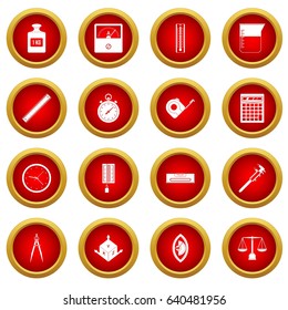 Measure precision icon red circle set isolated on white background