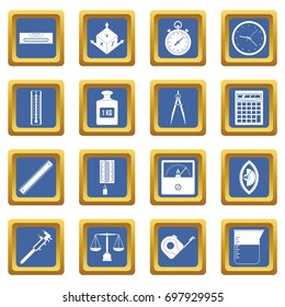 Measure precision icons set in blue color isolated vector illustration for web and any design