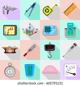 Measure precision icons set. Flat illustration of 16 measure precision icons set vector icons for web