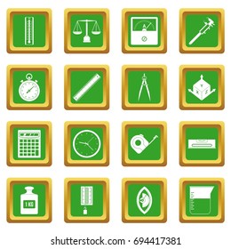 Measure precision icons set in green color isolated vector illustration for web and any design
