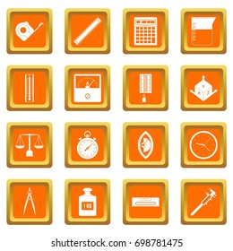 Measure precision icons set in orange color isolated vector illustration for web and any design