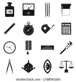 Ajuste de iconos de precisión de medida. Ilustración simple de 16 iconos vectoriales de precisión de medida para web