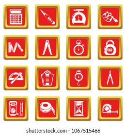 Measure precision icons set vector red square isolated on white background 