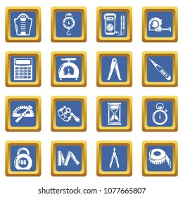 Measure precision icons set vector blue square isolated on white background 