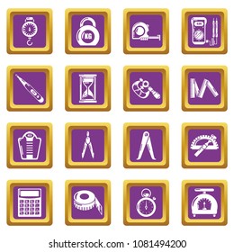 Measure precision icons set vector purple square isolated on white background 