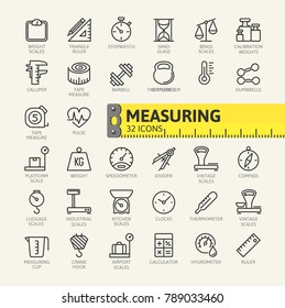 Measure, precision measurement - minimal thin line web icon set. Outline icons collection. Vector illustration.