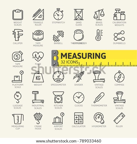 Measure, precision measurement - minimal thin line web icon set. Outline icons collection. Vector illustration.