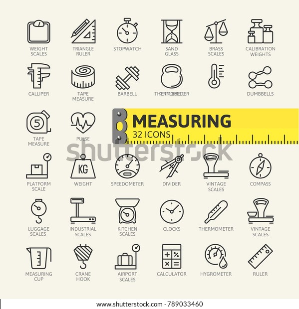 Measure, precision\
measurement - minimal thin line web icon set. Outline icons\
collection. Vector\
illustration.