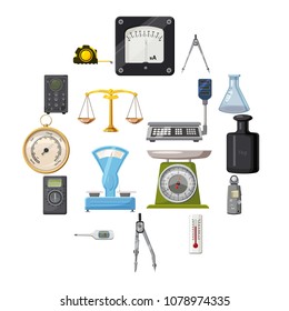 Measure precision tools icons set. Cartoon illustration of 16 measure precision toolsvector icons for web