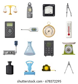 Measure precision tools icons set. Cartoon illustration of 16 measure precision toolsvector icons for web