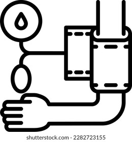 Icono de la línea delgada de presión, Autónomo en mano. Ilustración vectorial moderna del procedimiento médico.