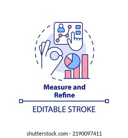 Measure and refine concept icon. Effective leadership development abstract idea thin line illustration. Analytics. Isolated outline drawing. Editable stroke. Arial, Myriad Pro-Bold fonts used