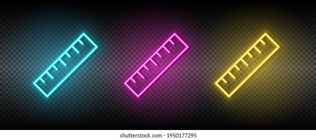 medida, icono del vector de regla amarillo, rosa, neón azul conjunto. Icono de vector de herramientas