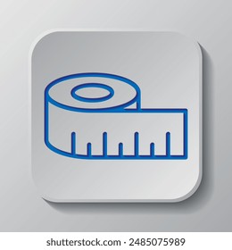 Measure simple icon vector. Flat design. Paper cut design. Cutted blue symbol with shadow. Gray badge button, gray background.ai