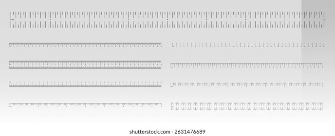 Measure symbol in isolated set with geometric object and vertical angle showing engineer instrument for education and markup sign with metrics point scale and long white background illustration

