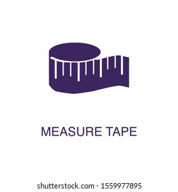 Measure tape element in flat simple style on white background. Measure tape icon, with text name concept template