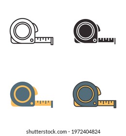 Measure tape icon in different style. Simple outline, solid, flat, filled outline symbol. Meter, length, metric, size concept for app and web. Vector illustration isolated on white background. EPS 10.