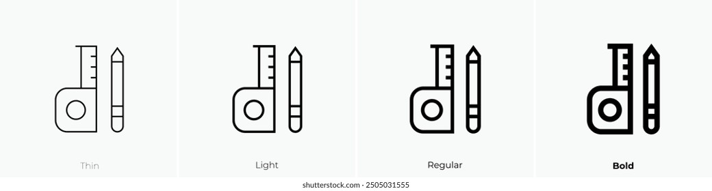 measure tape icon. Thin, Light Regular And Bold style design isolated on white background