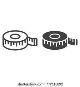 Measure tape line and glyph icon, centimeter and size, fitness ruler sign vector graphics, a linear pattern on a white background, eps 10.