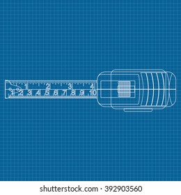 Measure tape.  Vector illustration on blueprint background