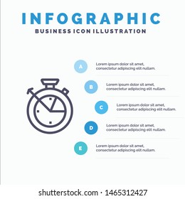 Measure, Time, Clock, Data Science Line icon with 5 steps presentation infographics Background. Vector Icon Template background