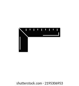 Measure tool, pencil and L square ruler in black flat glyph, filled style isolated on white background