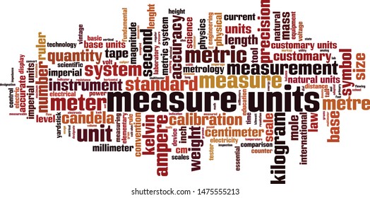Measure units word cloud concept. Collage made of words about measure units. Vector illustration 