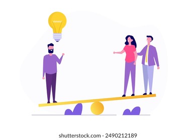 Mide el valor del liderazgo, concepto de empleados valorados de manera diferente. Ilustración vectorial.