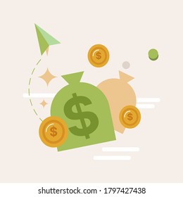 Measure of Value Money Concept. Money Growth. Website template. Landing Page. Modern Flat Cartoon Style. Vector Illustration on Isolated Background.