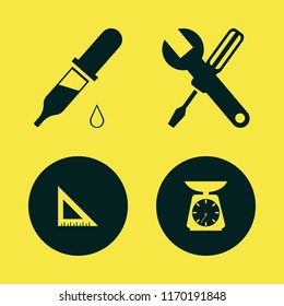 measure vector icons set. with ruler, dropper pipette, kitchen scale and wrench screwdriver in set
