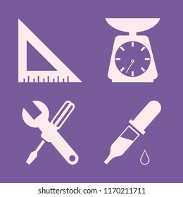 measure vector icons set. with wrench screwdriver, dropper pipette, ruler and kitchen scale in set