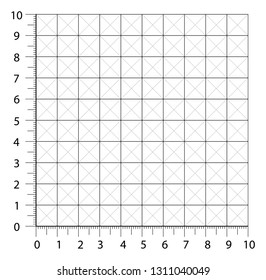 Measured grid. Graph plotting grid. Corner ruler with sets of measurement numbers isolated on the white background. Vector graph paper template background