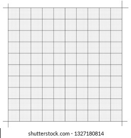 Measured grid. Graph plotting grid. Corner ruler with measurement isolated on the white background. Vector graph paper template background