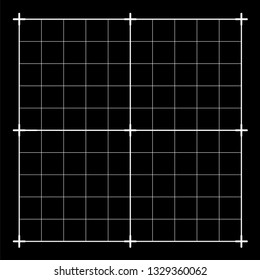 Measured grid. Graph plotting grid. Corner ruler with measurement isolated on the black background. Vector graph paper template background