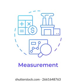 Icono de concepto de gradiente azul de medición. Recopilación de datos de recursos. Paso en los procesos de organización de la capacidad. Ilustración de línea de forma redonda. Abstractas idea. Diseño gráfico. Fácil de usar en la presentación