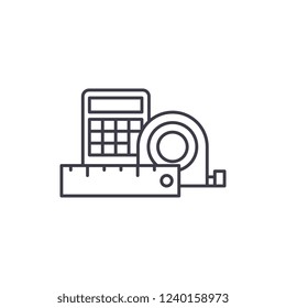 Measurement and calculations line icon concept. Measurement and calculations vector linear illustration, symbol, sign