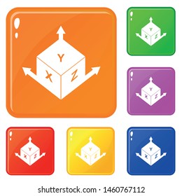 Measurement cube square icons set collection vector 6 color isolated on white background