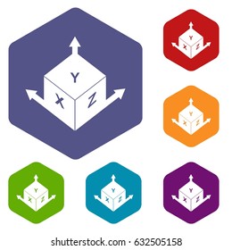 Measurement cube square icons set hexagon isolated vector illustration