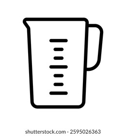 Measurement cup outlined icon isolated on white background. Cookware and kitchen utensil vector illustrations.