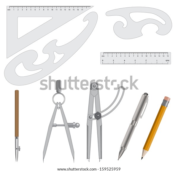 Measurement and\
drawing school Instrument Set\
Vector
