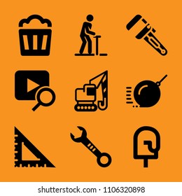 measurement, fix, iron, pack, adjustable and computer icon vector set. Flat vector design with filled icons. Designed for web and software interfaces