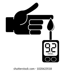 Measurement of glucose in the blood with a glucometer. Value in millimoles per liter. Vector illustration