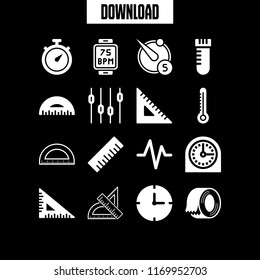 measurement icon. 16 measurement vector set. heartbeat, levels, set square and vial icons for web and design about measurement theme