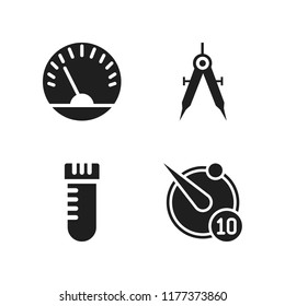 measurement icon. 4 measurement vector icons set. vial, draw with compass and speedometer icons for web and design about measurement theme