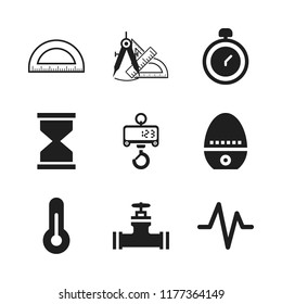 measurement icon. 9 measurement vector icons set. protractor, thermometer and heartbeat icons for web and design about measurement theme