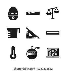 measurement icon. 9 measurement vector icons set. measure cup, thermometer and speedometer icons for web and design about measurement theme