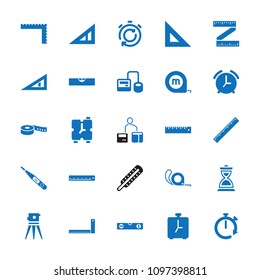 Measurement icon. collection of 25 measurement filled icons such as triangle ruler, ruler, theodolite, tape, blod pressure tool. editable measurement icons for web and mobile.