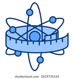 Ícone de medida representado pelo átomo, estilo azul da régua.